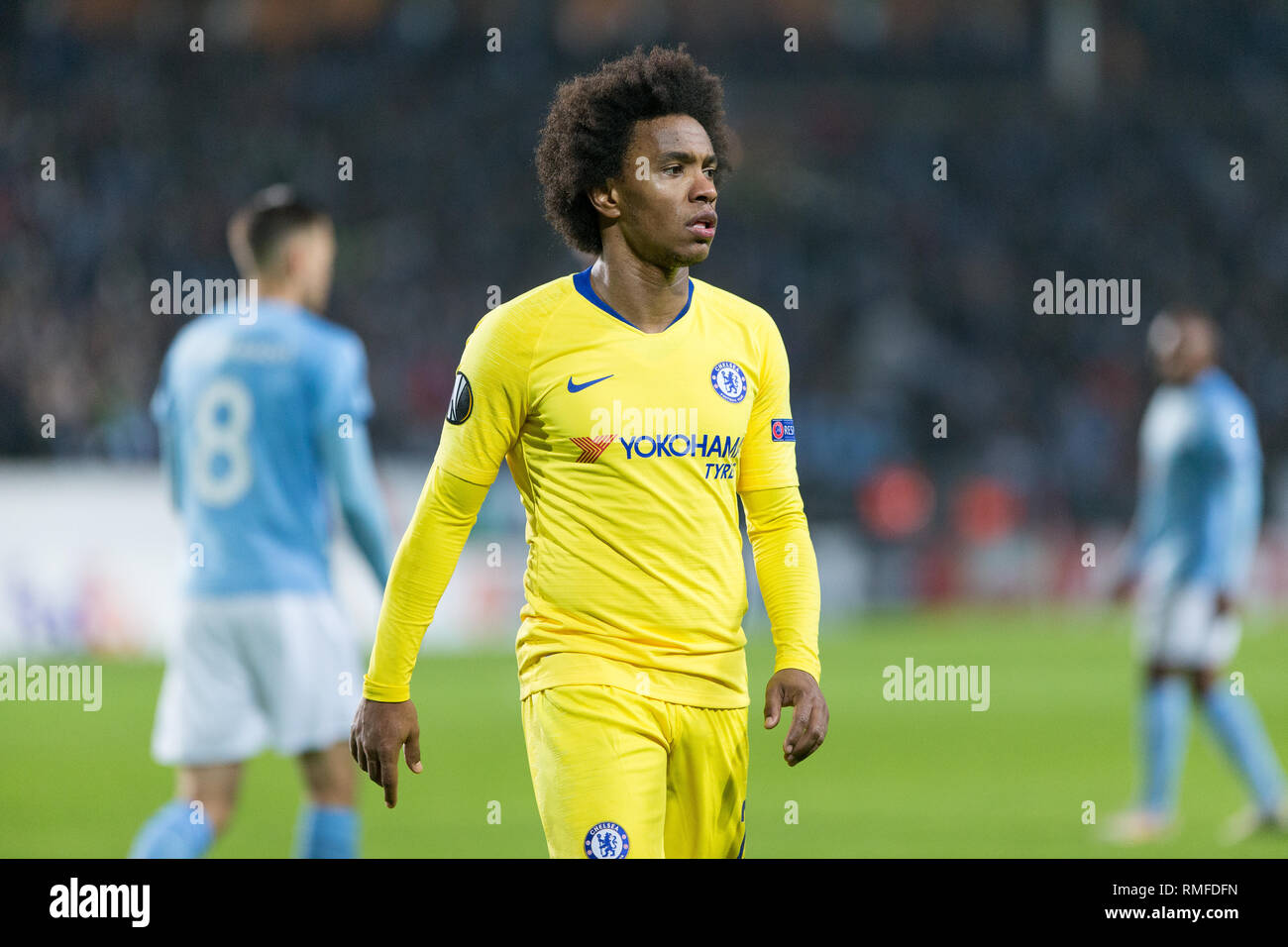 Malmo, Sweden. 14th Feb, 2019. Sweden, Malmö, February 24 2019. Willian (22) of Chelsea FC seen during the Europa League round of 32 match between Malmö FF and Chelsea FC at Swedbank Stadion in Malmö. (Photo Credit: Gonzales Photo/Alamy Live News Stock Photo