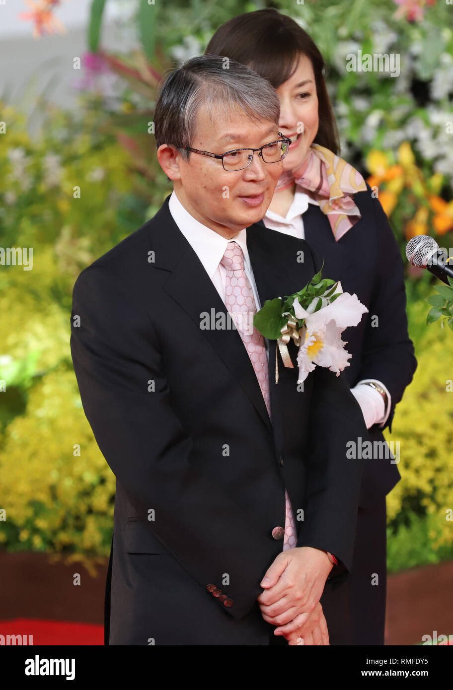 Tokyo, Japan. 15th Feb, 2019. Japan's largest newspaper Yomiuri Shimbun Holdings president Toshikazu Yamaguchi attends the opening ceremony for 'JGP International Orchid and Flower Show' at the Tokyo Dome stadium in Tokyo on Friday, February 15, 2019. The annual flower festival with 3,000 types, 100,000 plants orchids will be held from February 15 through 22. Credit: Yoshio Tsunoda/AFLO/Alamy Live News Stock Photo