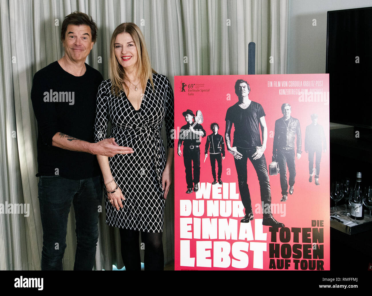 15 February 2019, Berlin: 69th Berlinale, dpa interview with the singer  Campino von den Toten Hosen and the director Cordula Kablitz-Post on the  documentary "Weil Du nur einmal leben - Die Toten