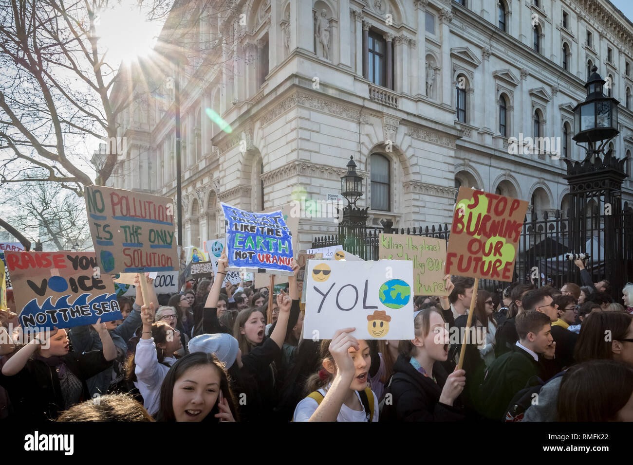 Youth Strike 4 Climate. Thousands of pupils and students walk out from lessons to protest in Westminster as part of a nationwide climate change strike Stock Photo