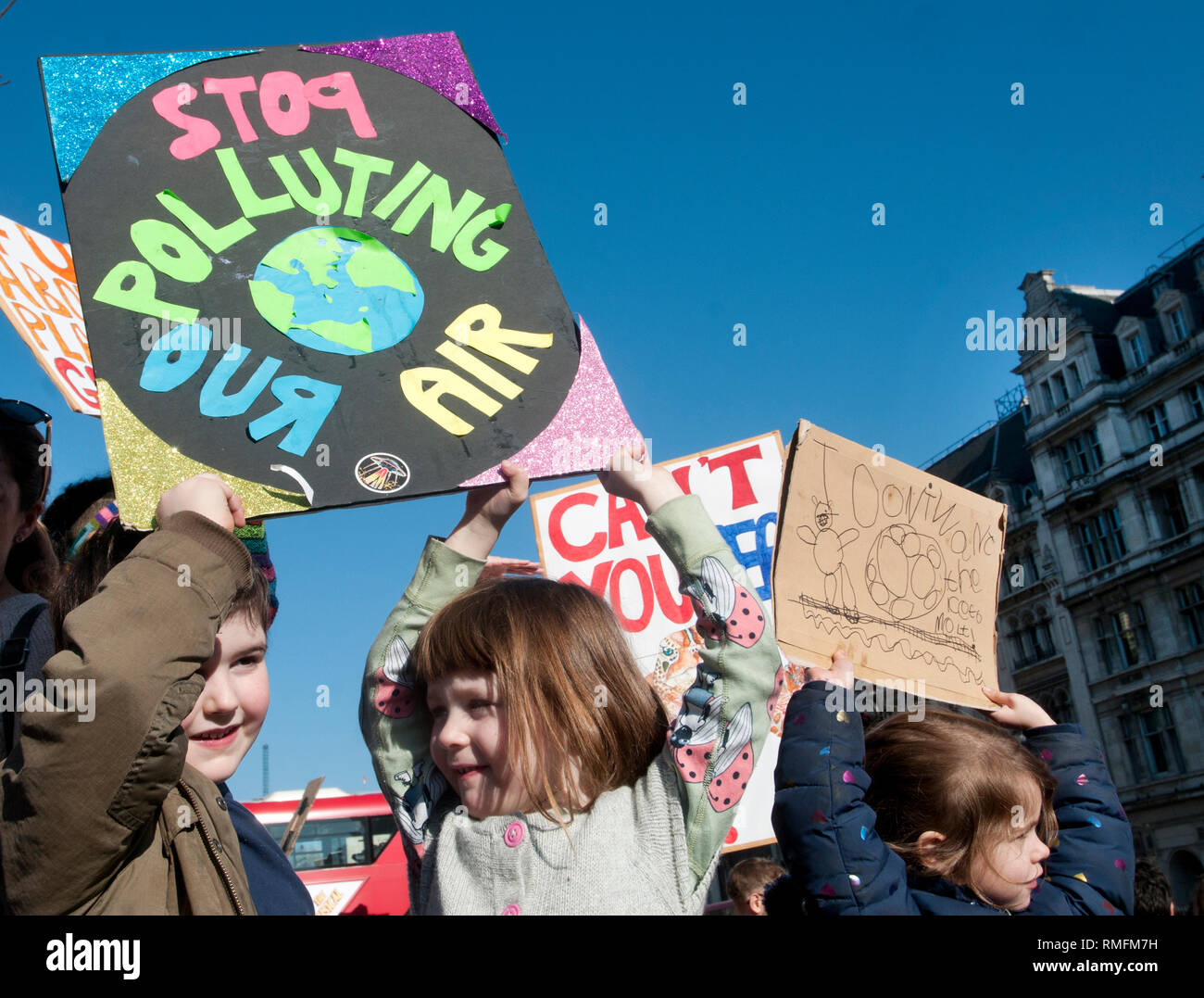 London, UK. 15th Feb, 2019. Thousands of schoolchildren and young people in the UK have taken part in climate strikes, walking out of school to protest at government inaction on climate change as part of a global campaign for action on climate change.The school strikes have been inspired by young Swedish activist Greta Thurnberg who since August 2018 has been protesting on Fridays. In London several thousands children and students gathered in Parliament Square, Westminster. Credit: Jenny Matthews/Alamy Live News Stock Photo