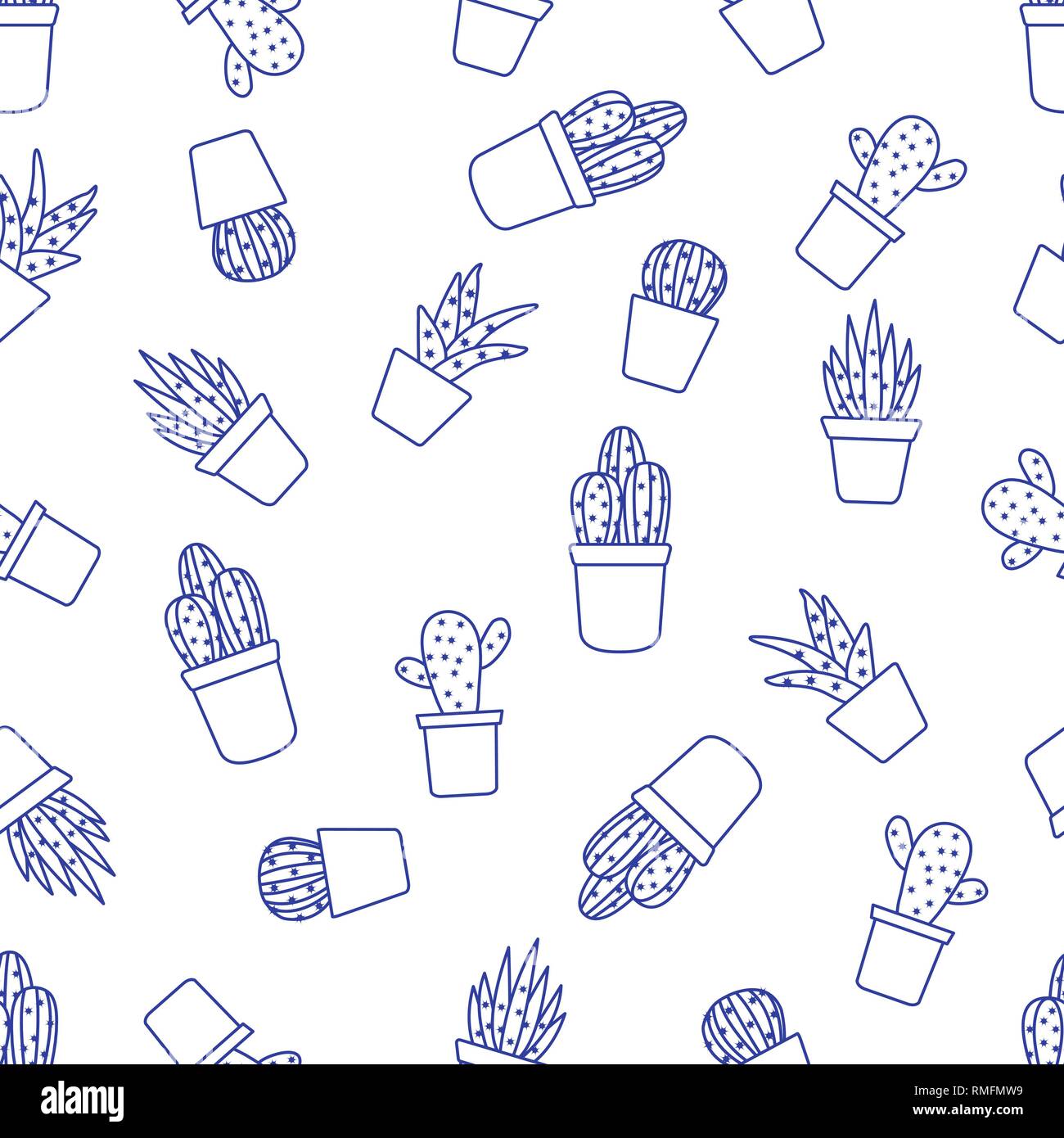 Vector seamless pattern with cactus and succulents. Trendy background ...