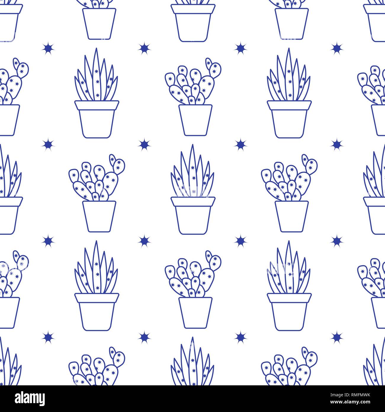 Vector seamless pattern with cactus and succulents. Trendy background ...