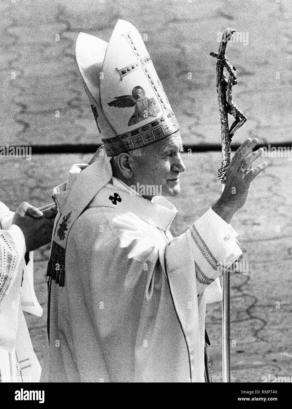 Pope John Paul II in full regalia. Stock Photo