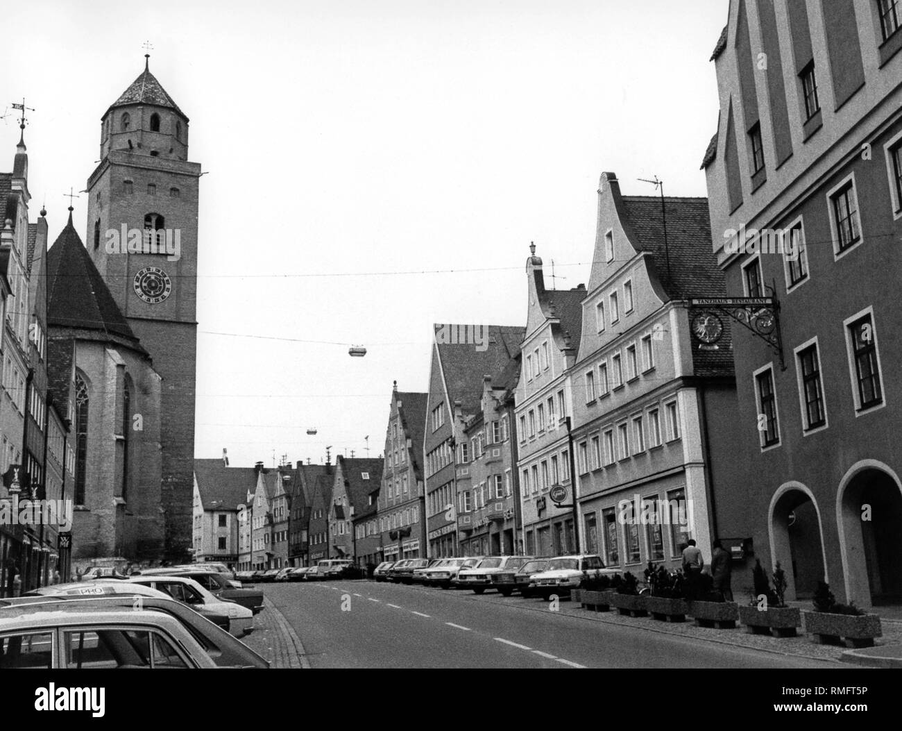 The Reichsstrasse in Donauwoerth with the parish church. Stock Photo