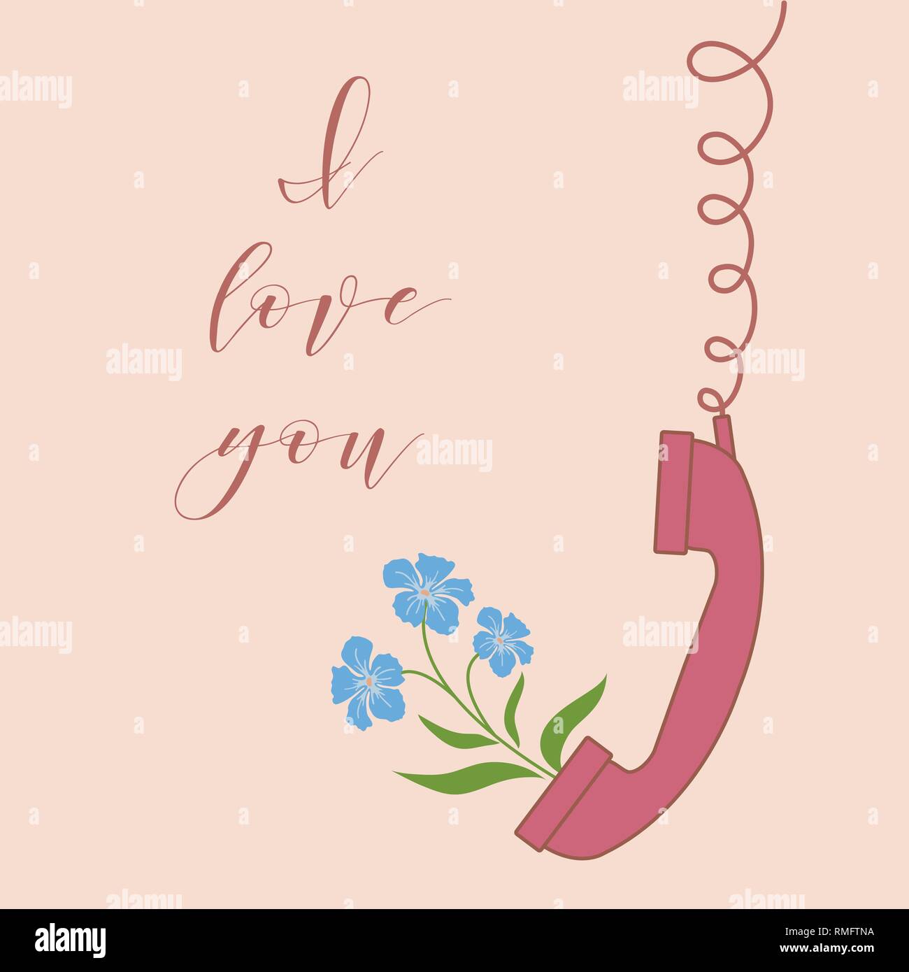 Vector illustration with handle handset and flowers from the handset ...