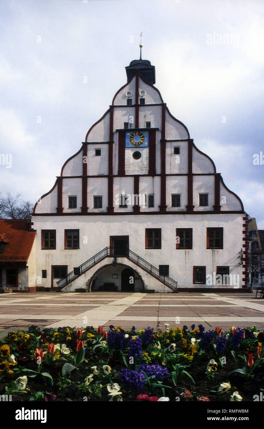 The town hall of Grimma in Saxony, built in 1442. Stock Photo