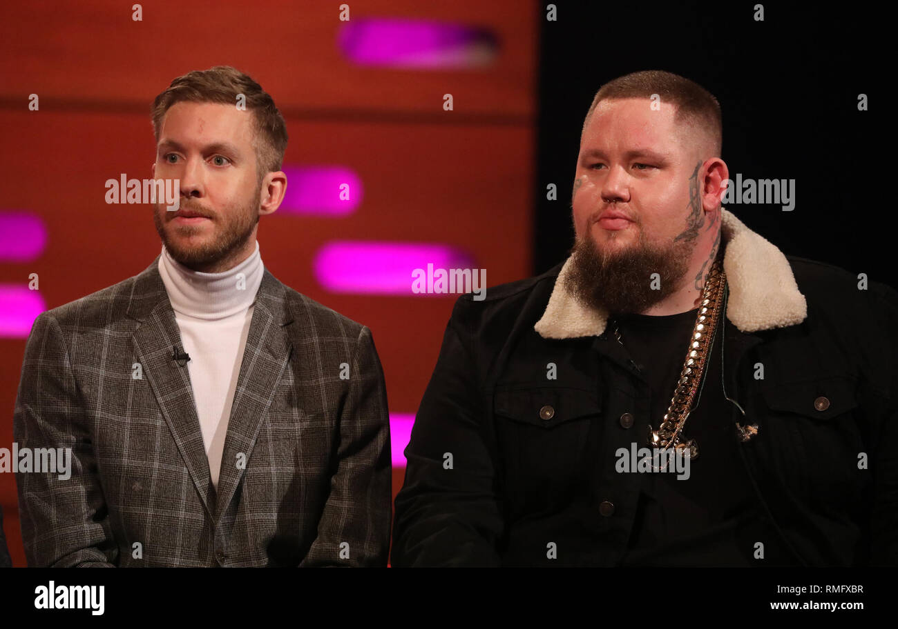 left to right) Calvin Harris and Rag'n'Bone Man during the filming for the  Graham Norton Show at BBC Studioworks 6 Television Centre, Wood Lane,  London, to be aired on BBC One on