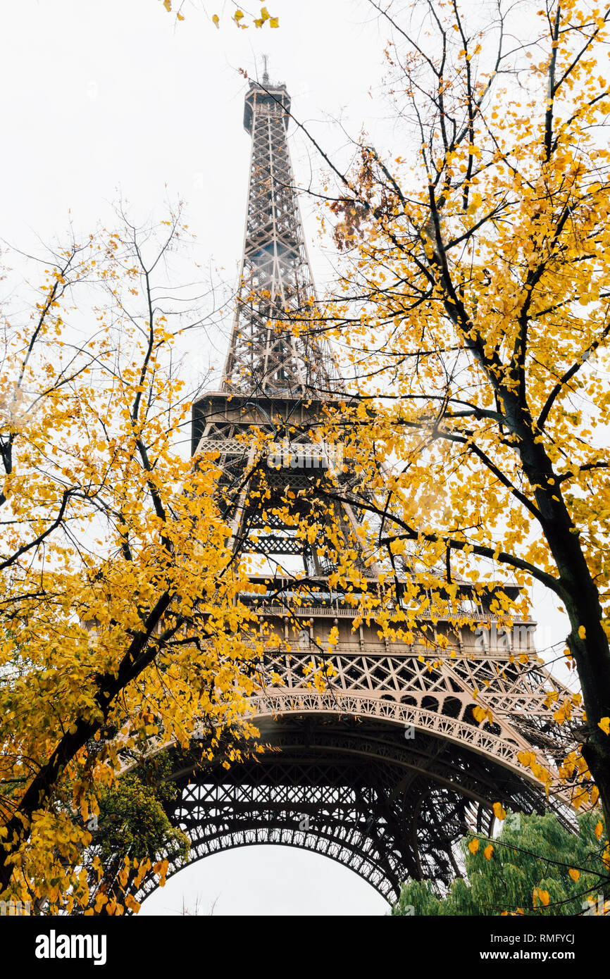 Paris (France) - Tour Eiffel in a rainy day and natural fall colors Stock Photo