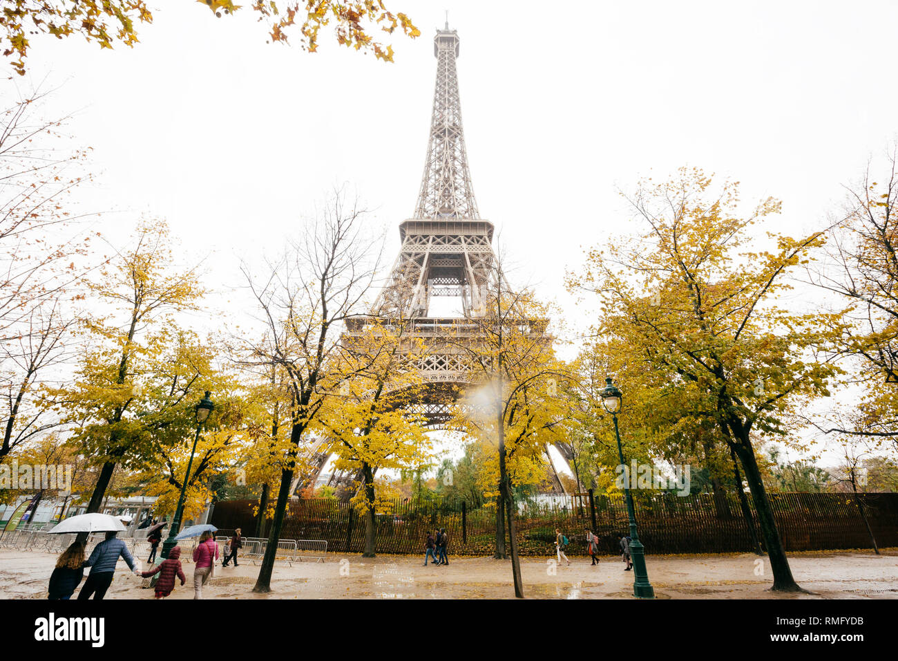 Paris (France) - Tour Eiffel in a rainy day and natural fall colors Stock Photo