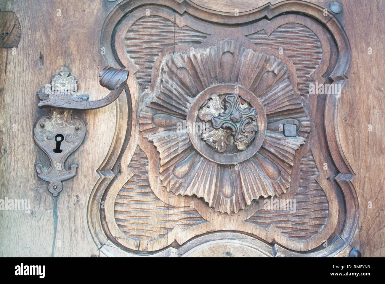 Detail of the door furniture, St Michael's Church, Innichen/San Candido, Italy Stock Photo