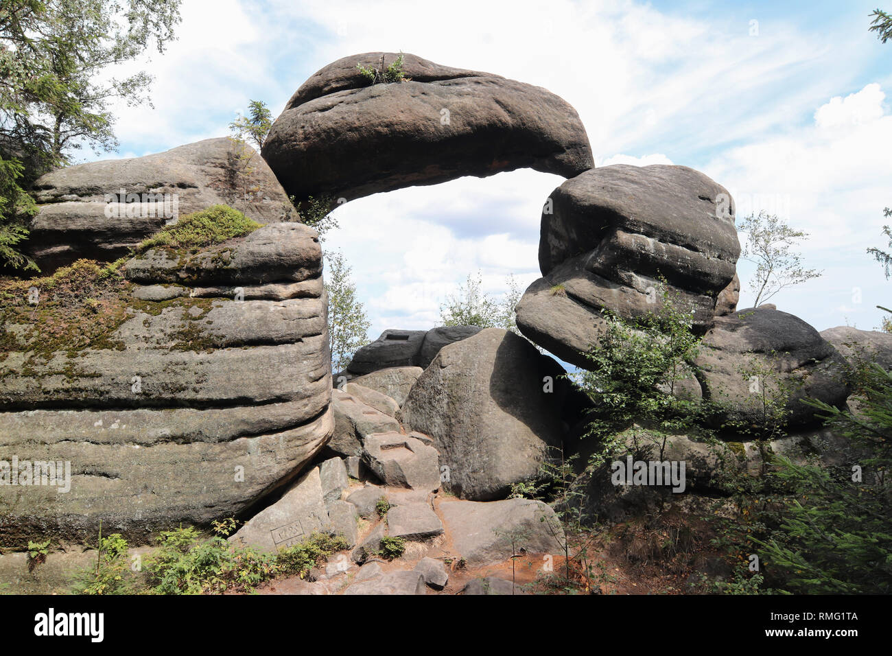 Rock Gate in the nature reserve Broumov Walls, PLA Broumov, Czech Republic Stock Photo