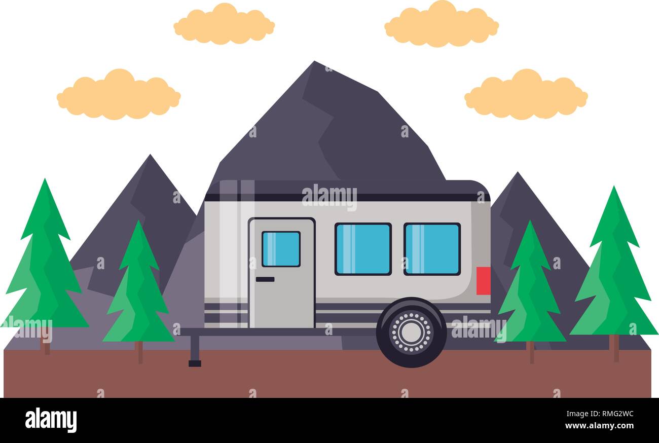 camper trailer mountains trees Stock Vector Image & Art - Alamy