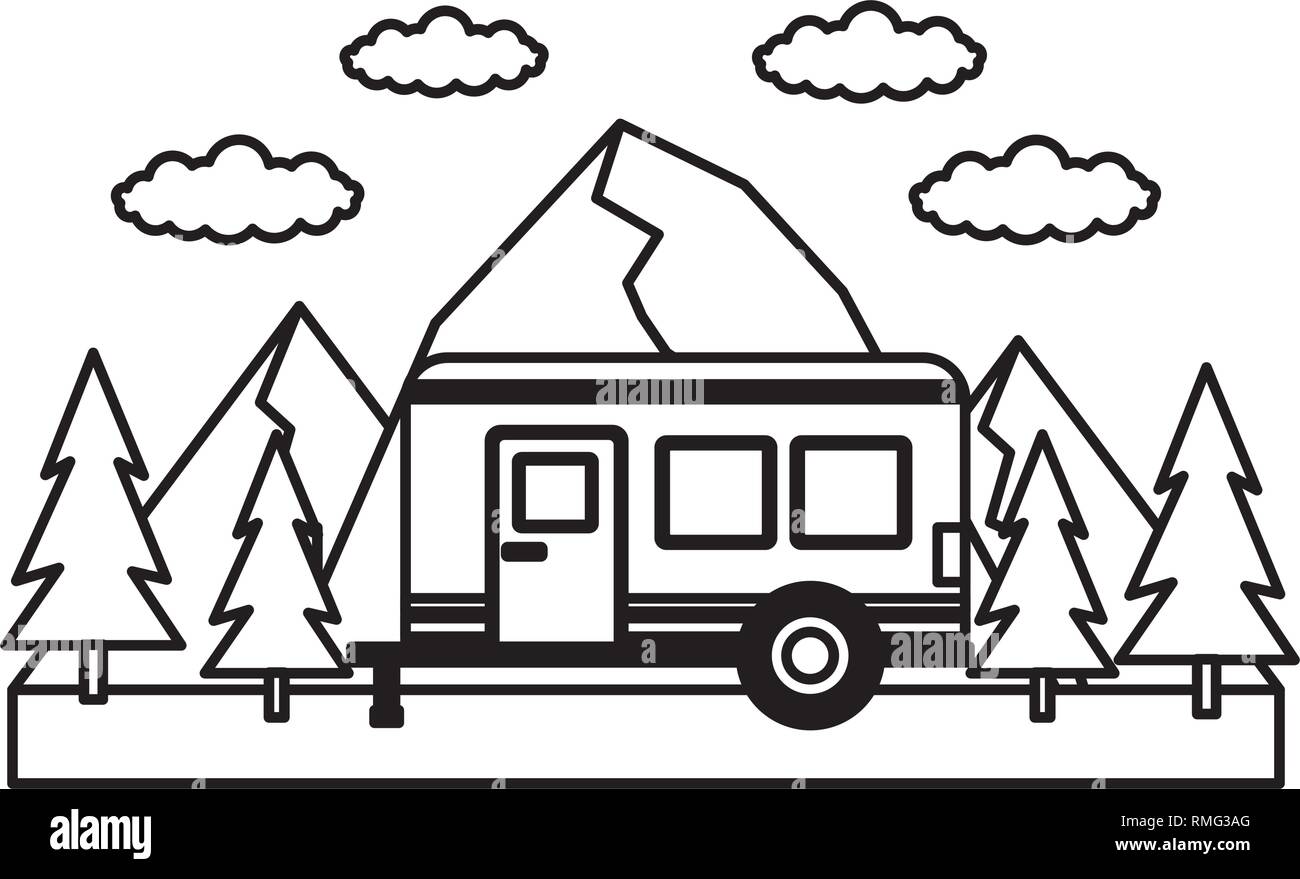 camper trailer mountains trees Stock Vector Image & Art - Alamy