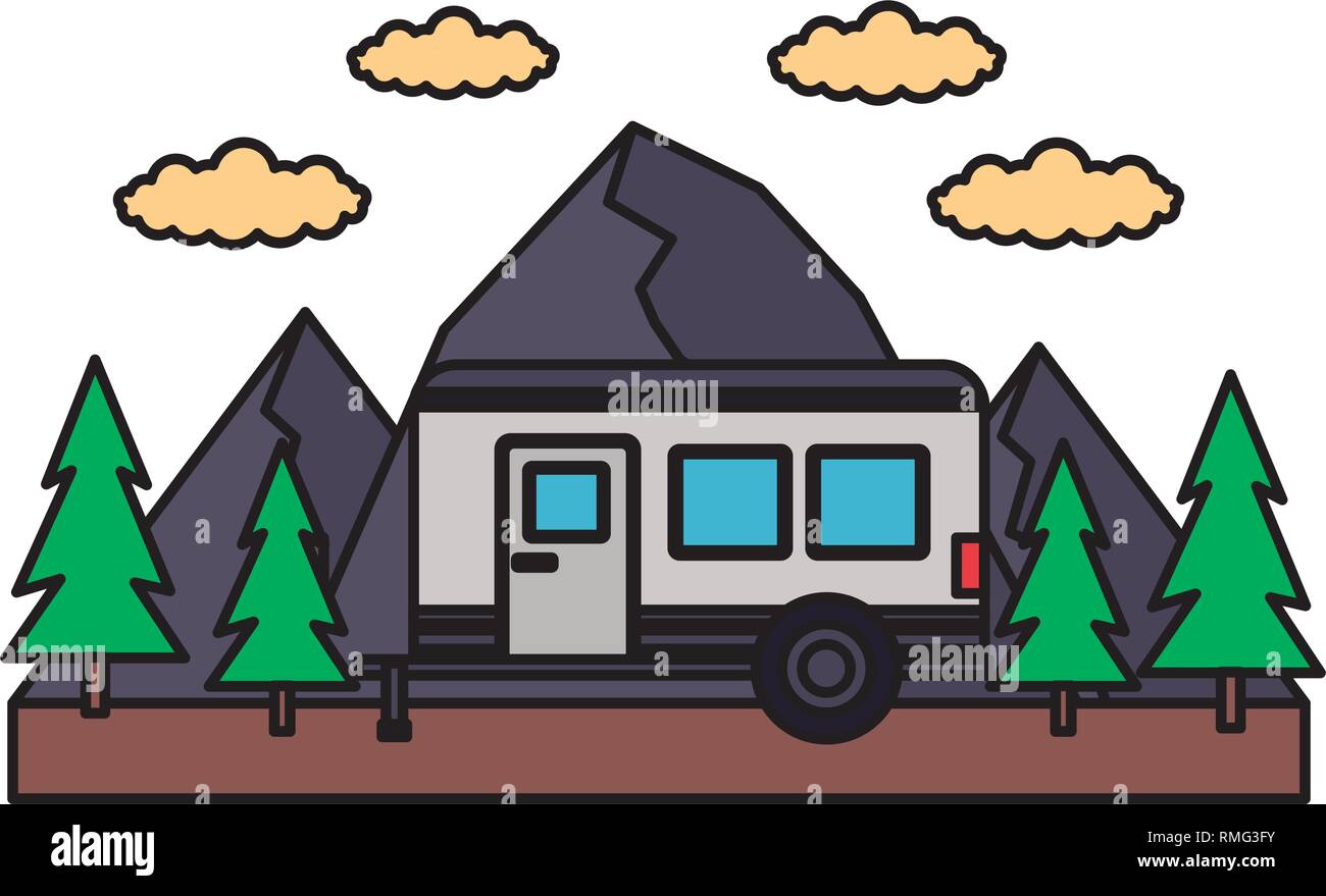 camper trailer mountains trees Stock Vector Image & Art - Alamy