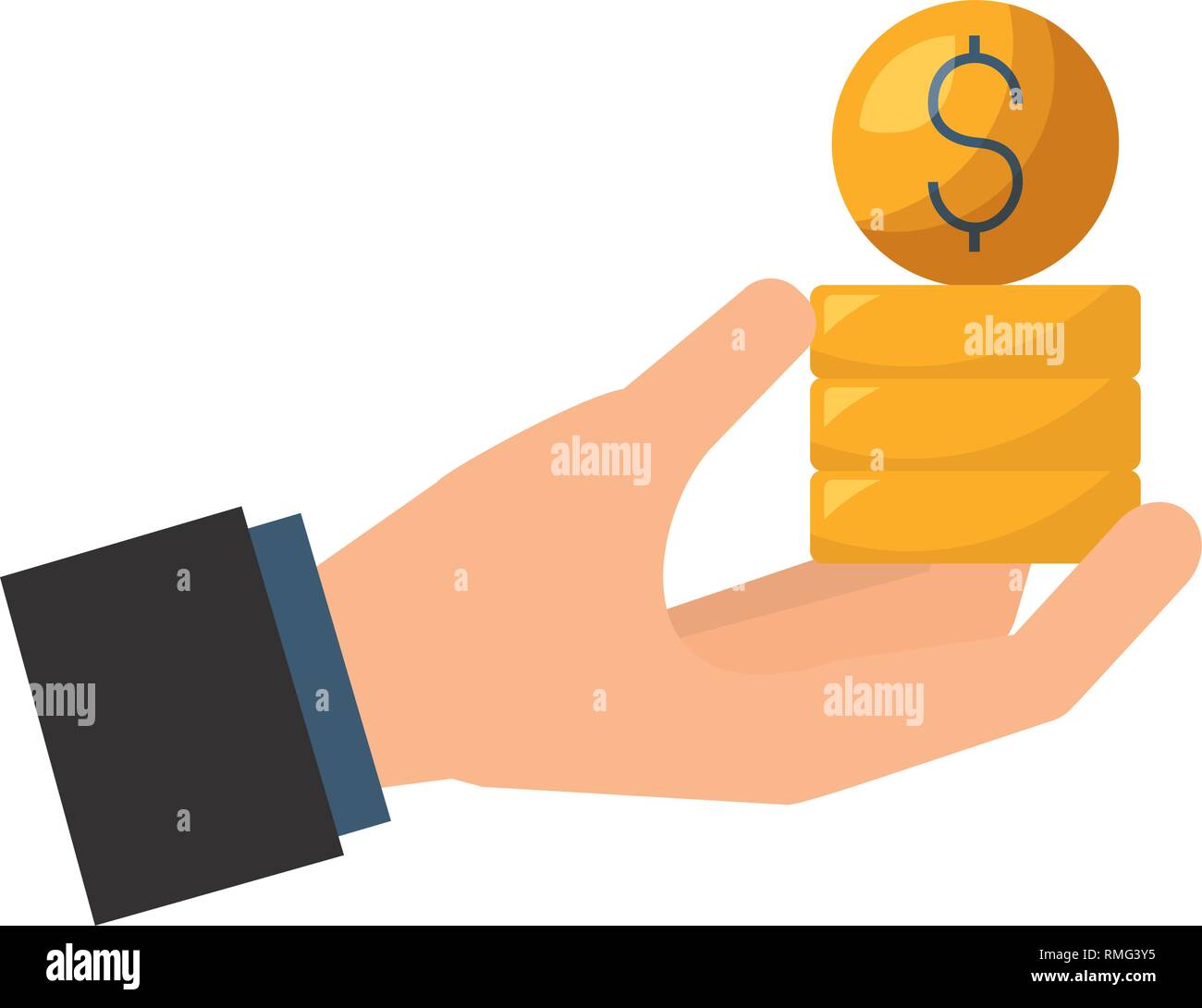 Hand holding coin stack Stock Vector Images - Alamy