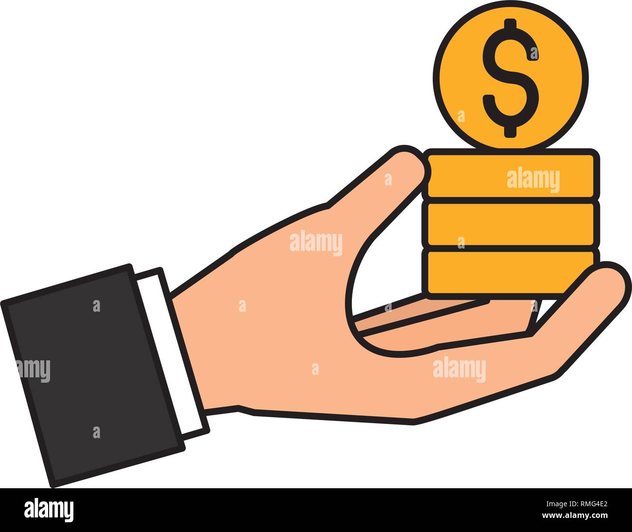 Hand holding coin stack Stock Vector Images - Alamy