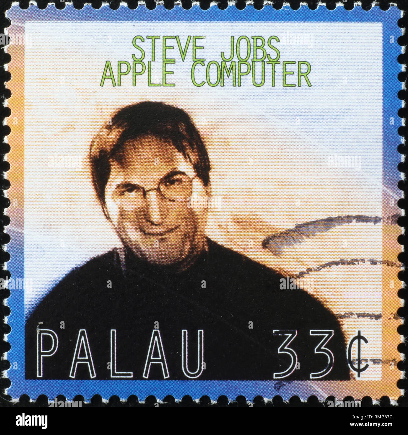 Steve Jobs, Co-founder of Apple Computers on stamp Stock Photo