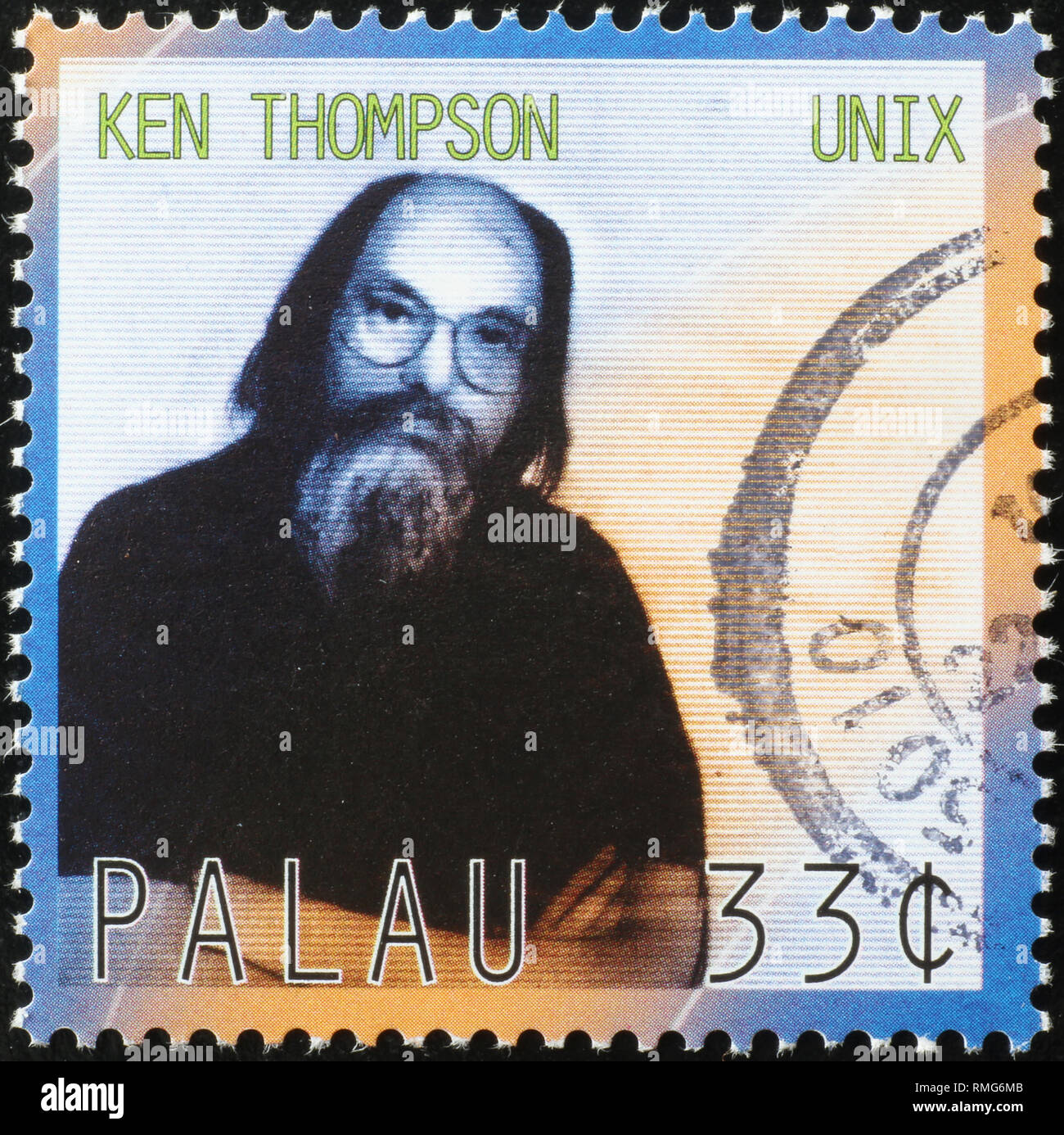 Computer scientist Ken Thompson on postage stamp Stock Photo
