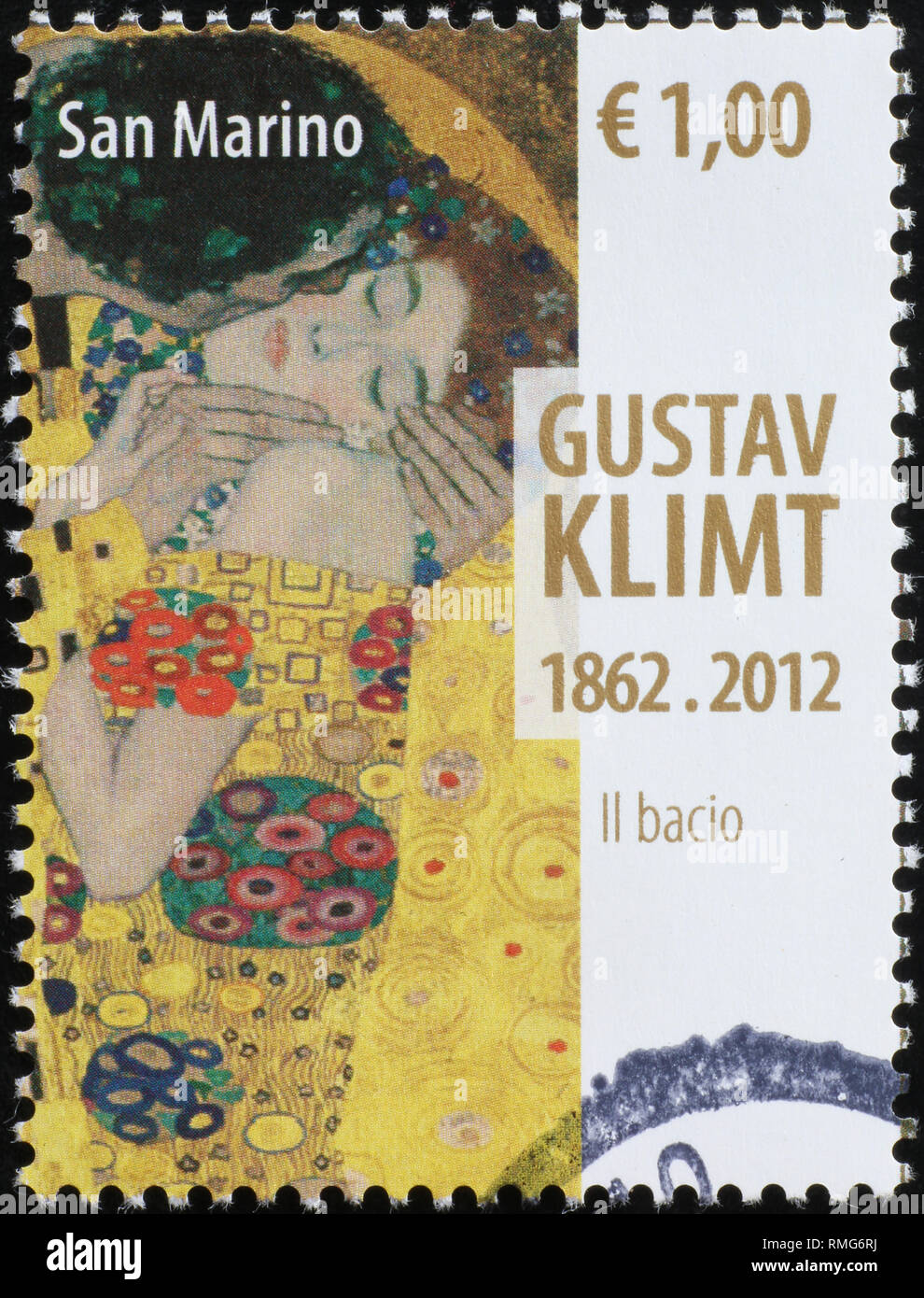 Detail from the kiss by Klimt on stamp Stock Photo