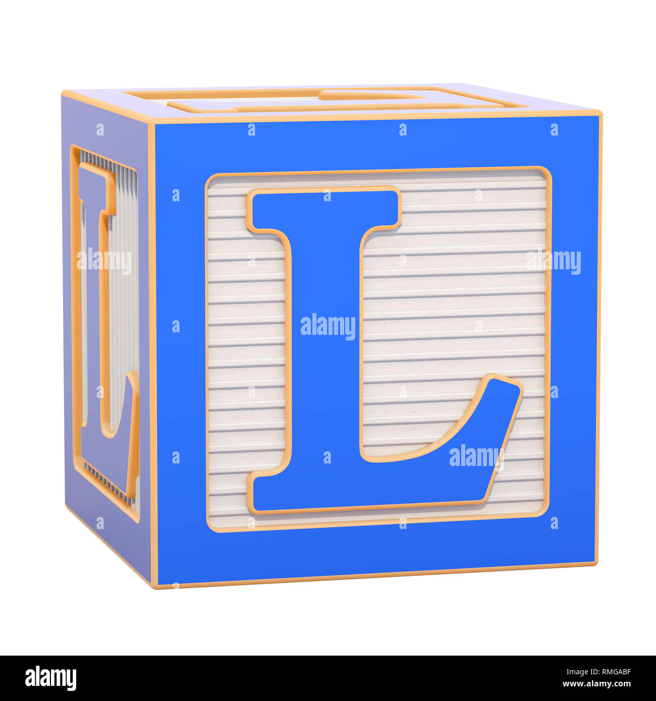 ABC Alphabet Wooden Block with L letter. 3D rendering isolated on