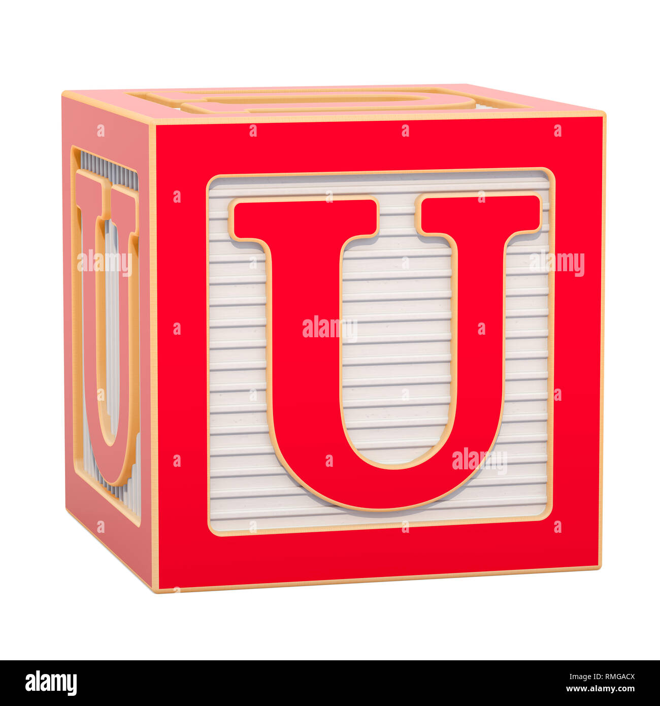 ABC Alphabet Wooden Block with U letter. 3D rendering isolated on white
