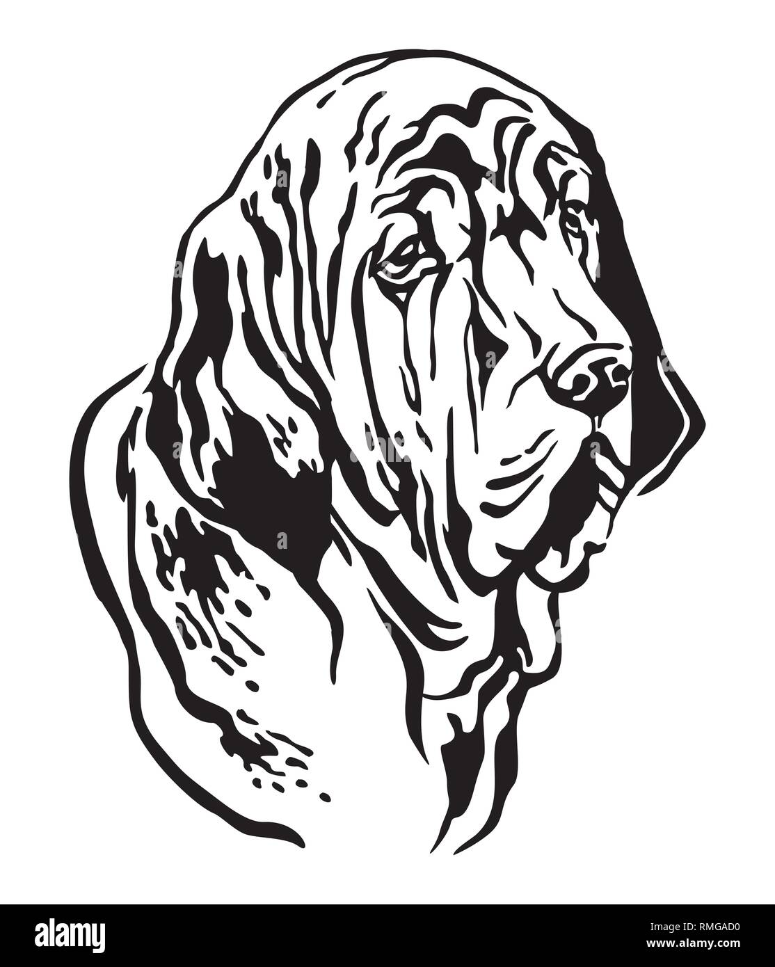 Decorative outline portrait of Fila Brasileiro Dog looking in profile,  vector illustration in black color isolated on white background. Image for  desi Stock Vector Image & Art - Alamy