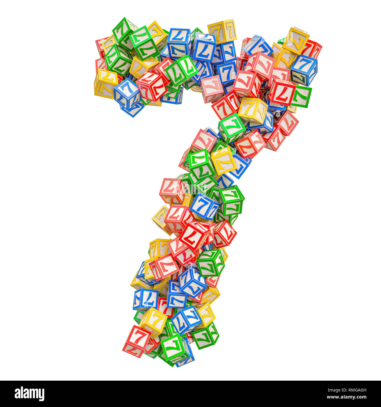 Number 7, from ABC Alphabet Wooden Blocks. 3D rendering isolated on ...