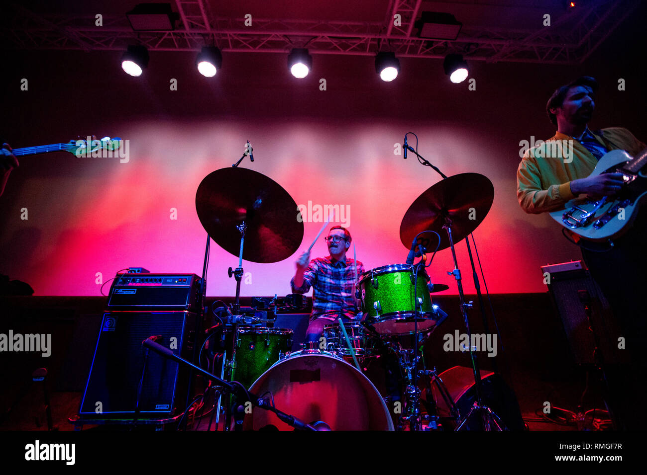 Norway, Bergen - January 1 2019. The Norwegian band Orions Belte performs a  live concert at Landmark in Bergen. Here drummer Kim Åge Furuhaug is seen  live on stage. (Photo credit: Gonzales
