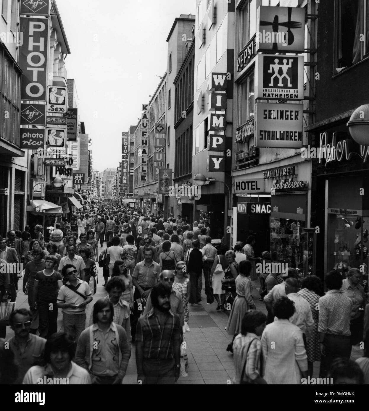 The Hohe Strasse in Cologne after its transformation into a pedestrian zone. Undated picture, ca. 1970s. Stock Photo