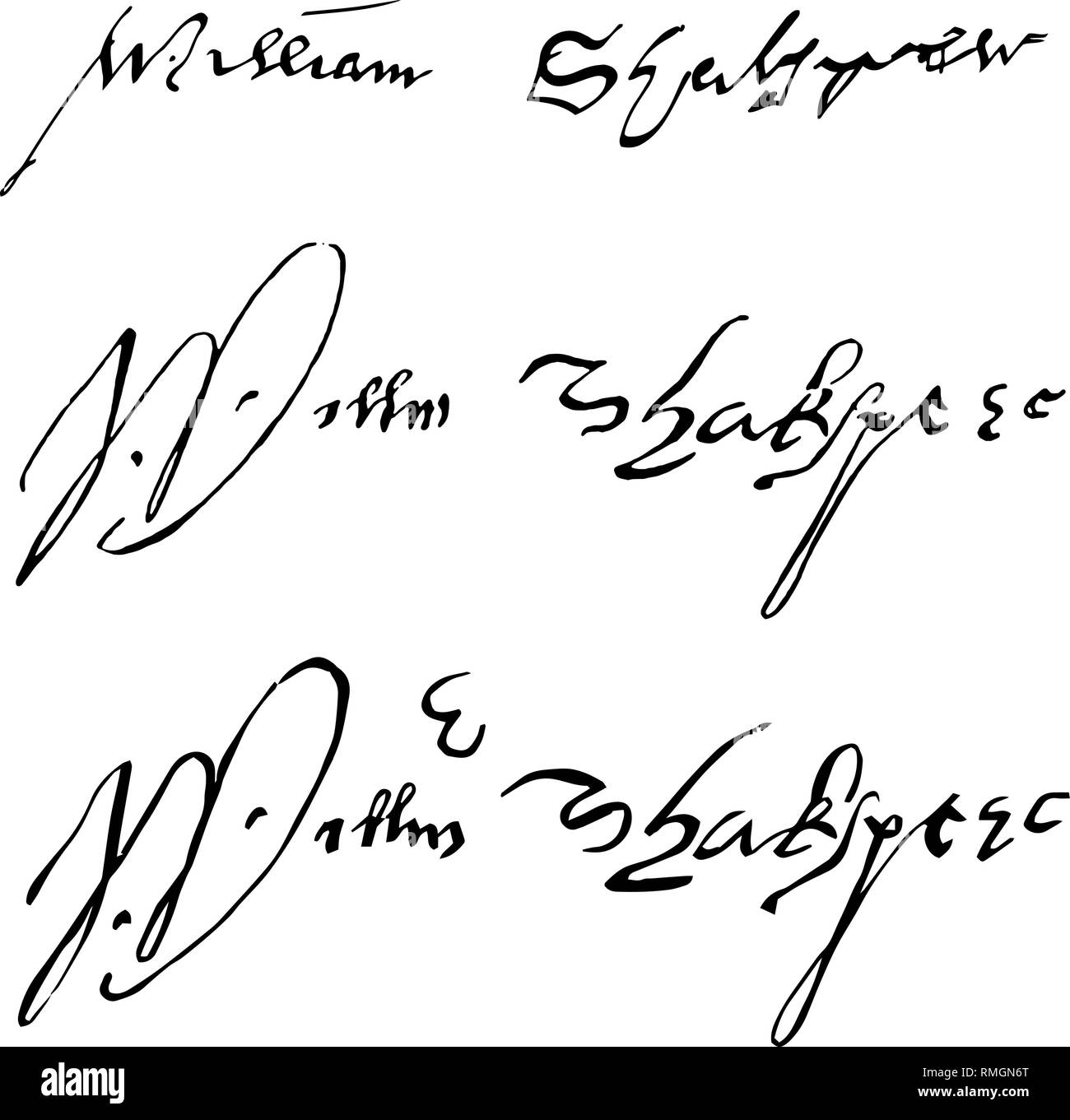 3 original signatures of William Shakespeare. Stock Vector