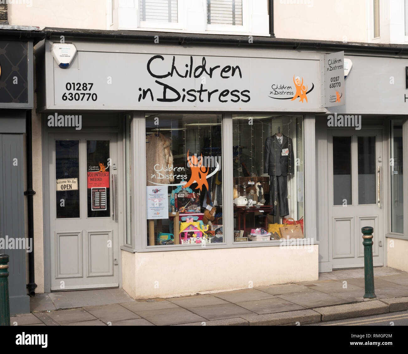 Children in Distress charity shop front in Guisborough, North Yorkshire, England, UK Stock Photo