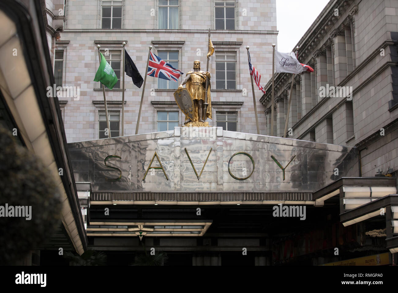 London, Greater London, UK, 7th February 2019, Entrance to the Savoy Hotel Stock Photo