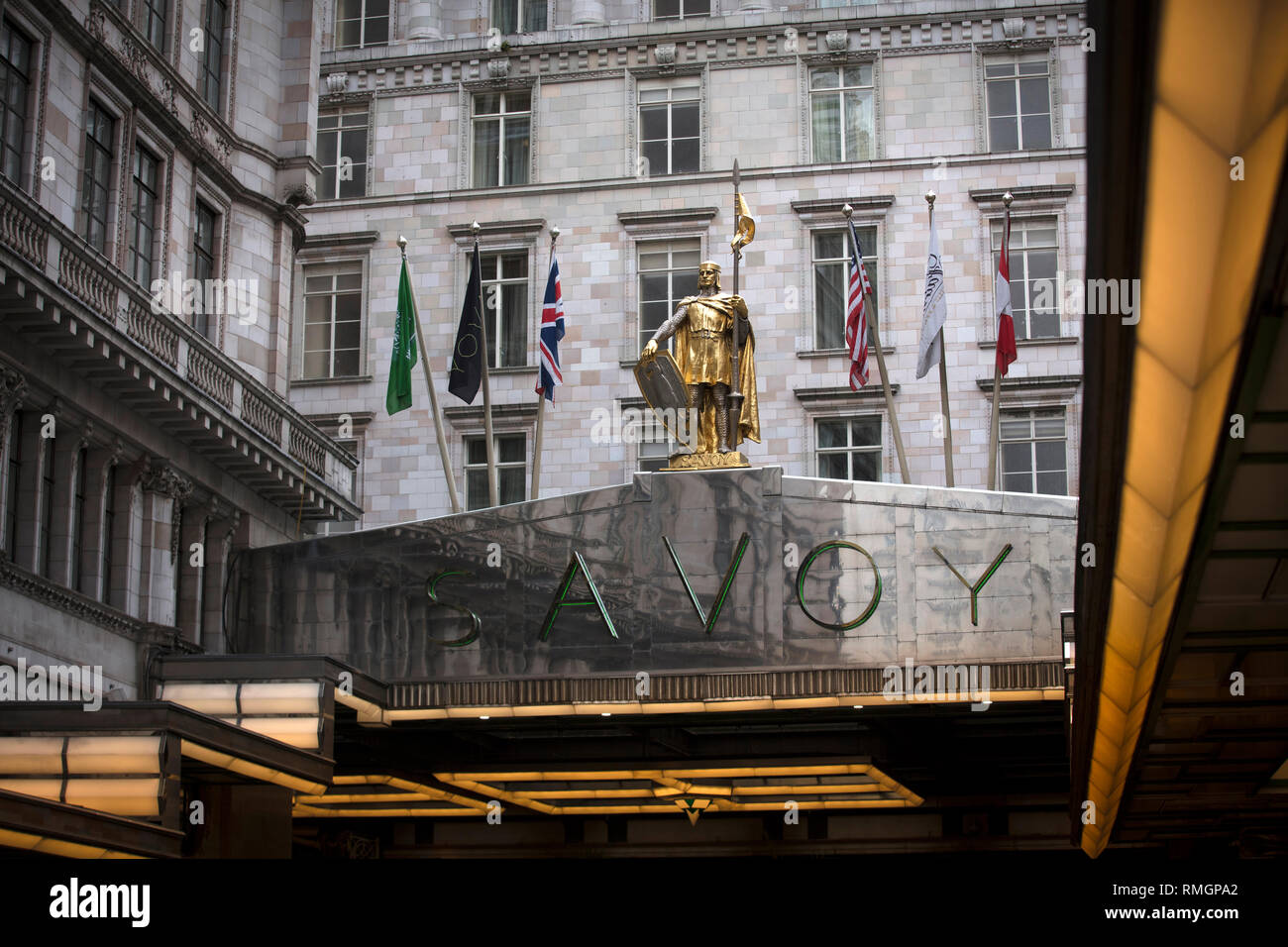 London, Greater London, UK, 7th February 2019, Entrance to the Savoy Hotel Stock Photo