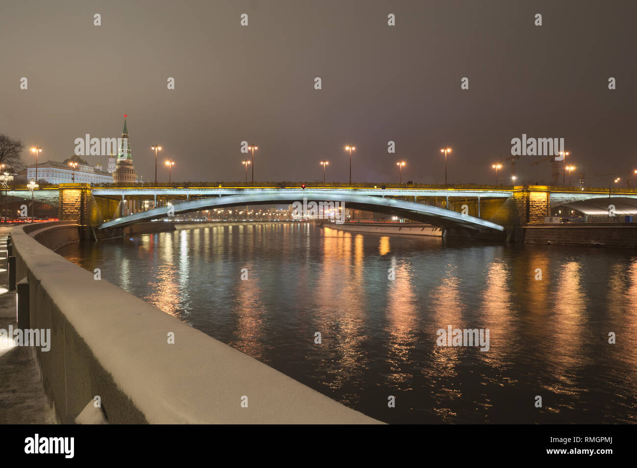 Bolshoy Kamenny Bridge (Greater Stone Bridge) at night Stock Photo