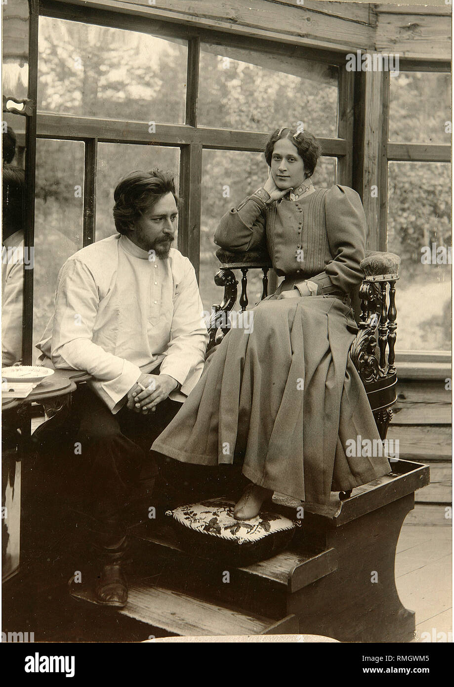 Author Leonid Andreyev with his wife Alexandra Michailovna. Silver Gelatin Photography Stock Photo