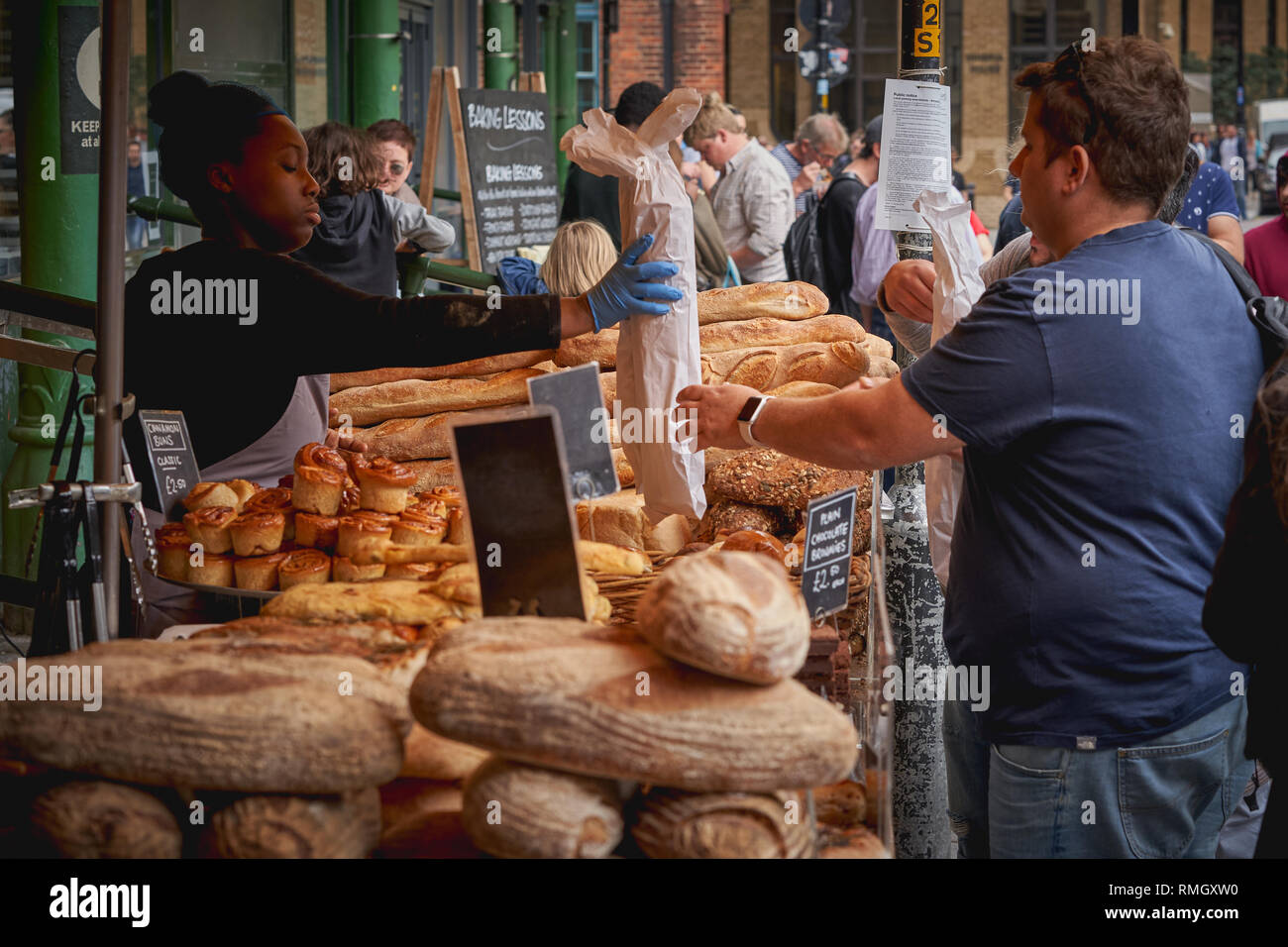 London, UK June, 2018. Organic bread and pastries on display at a