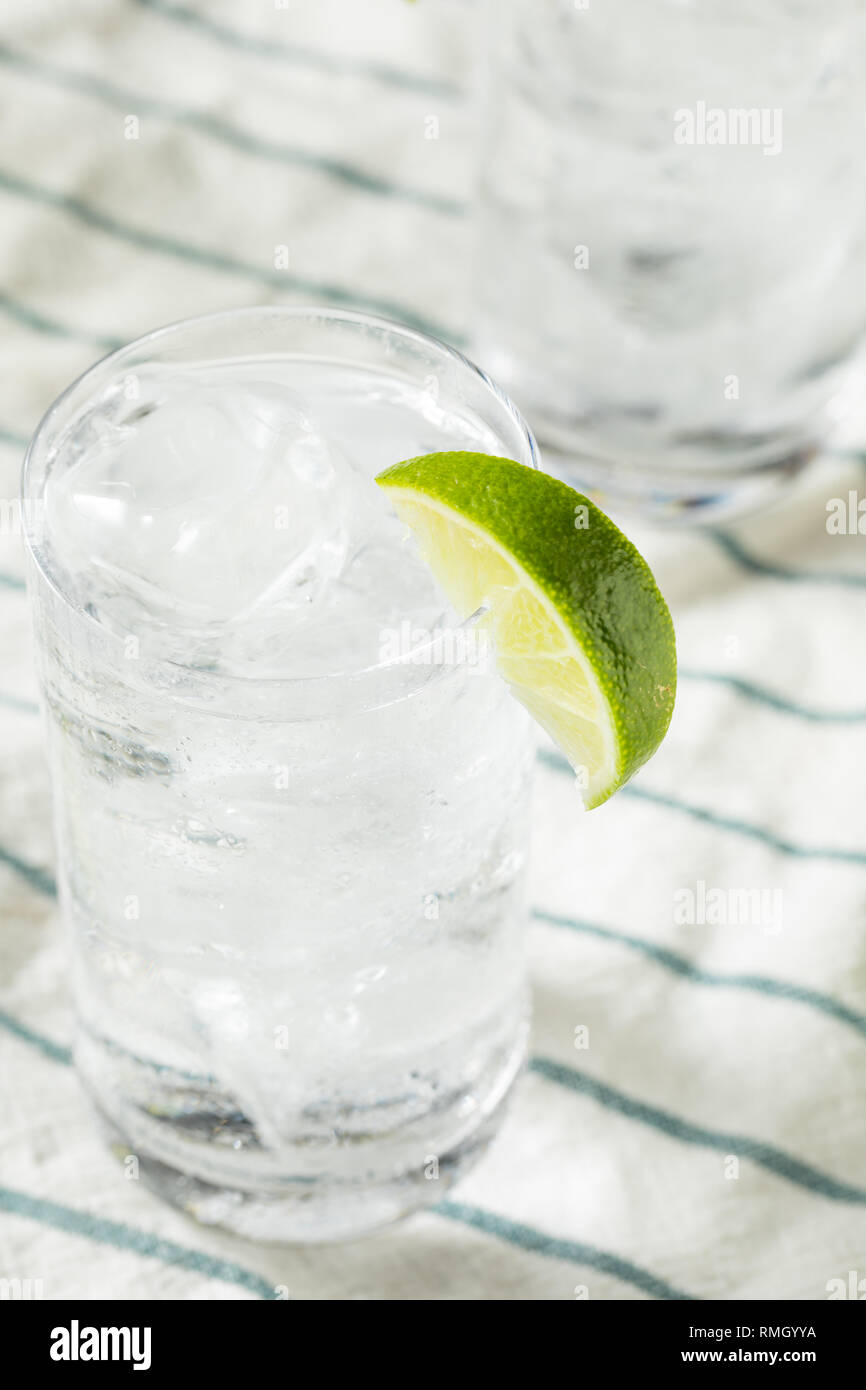 Alcoholic Tequila And Soda Water with Lime Stock Photo