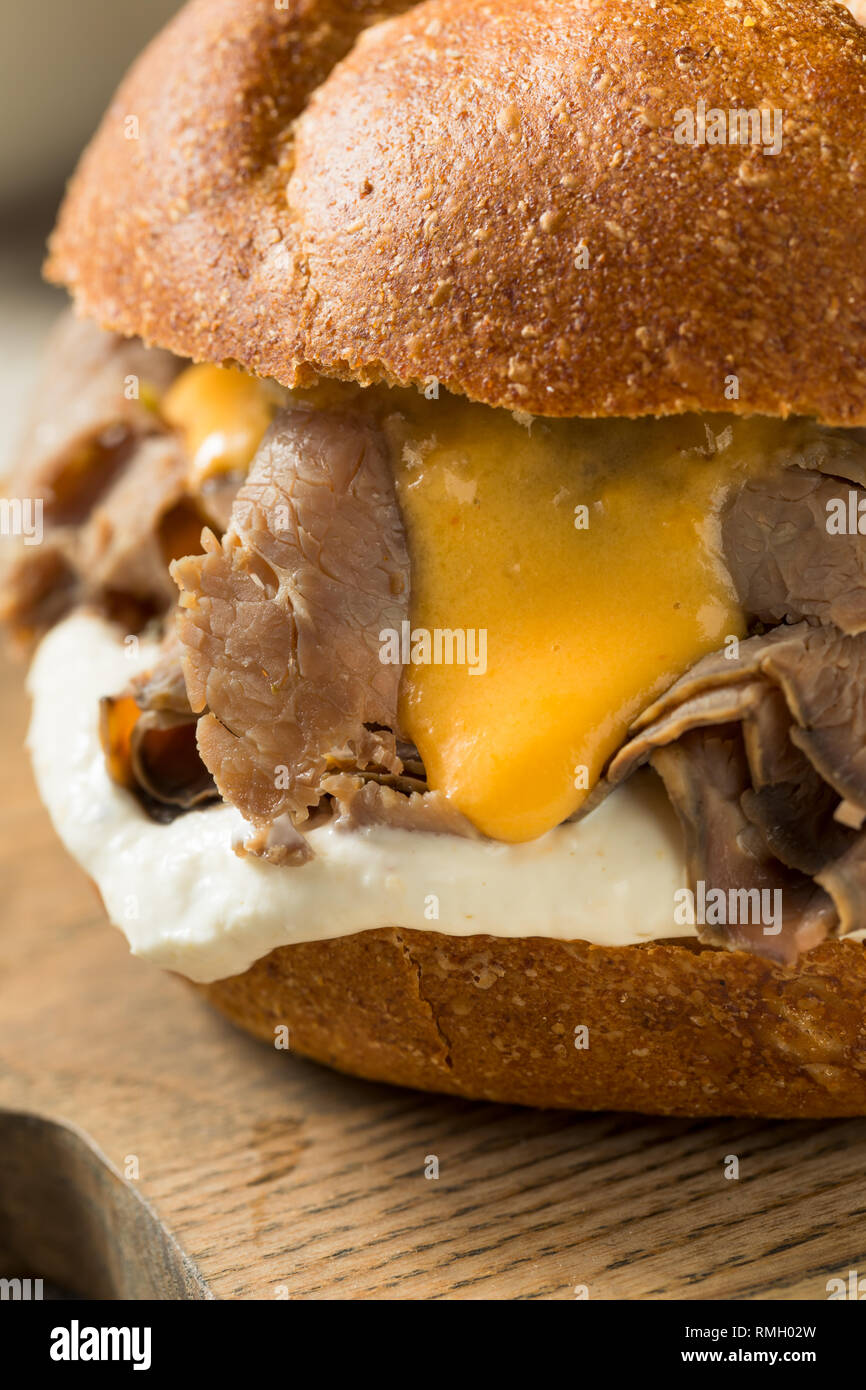 Homemade Roast Beef and Cheddar Sandwich with Curly Fries Stock Photo Alamy