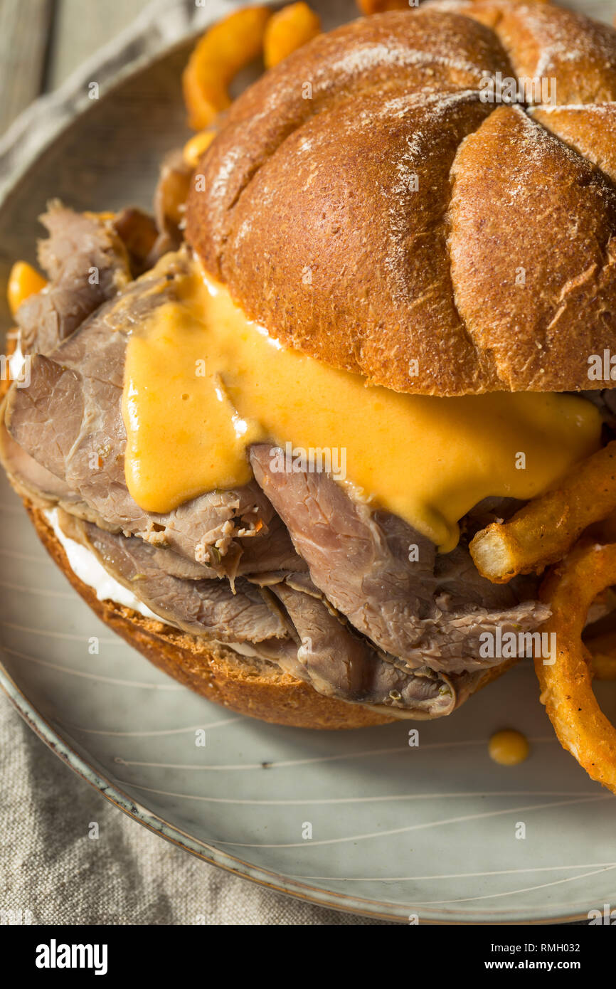 Homemade Roast Beef and Cheddar Sandwich with Curly Fries Stock Photo Alamy