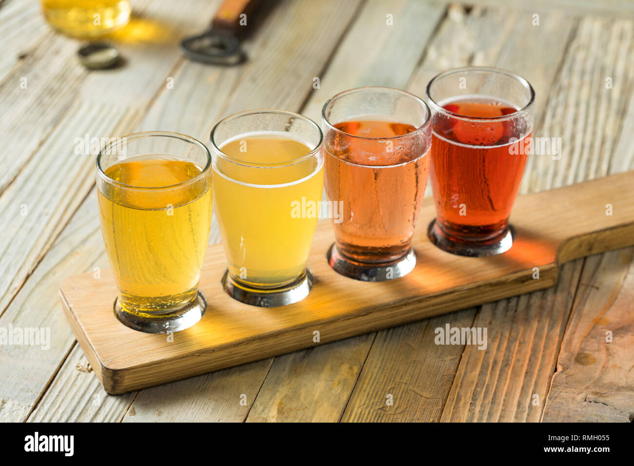 Refreshing Hard Cider Flight of Beers to Drink Stock Photo Alamy