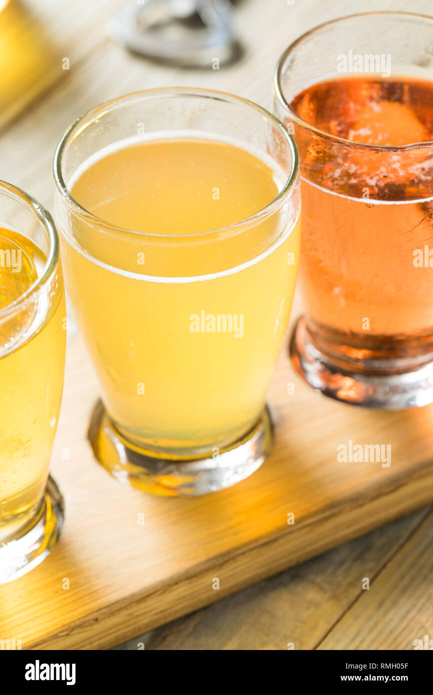 Refreshing Hard Cider Flight of Beers to Drink Stock Photo Alamy