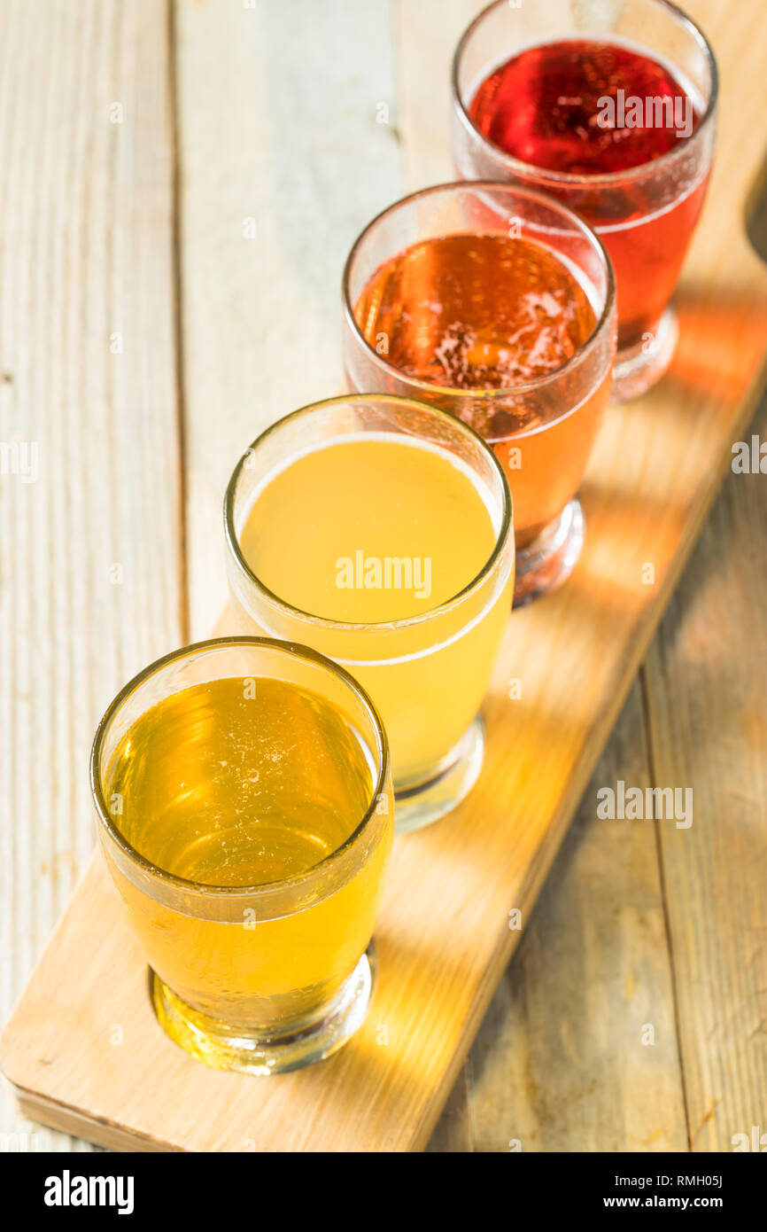 Refreshing Hard Cider Flight of Beers to Drink Stock Photo Alamy