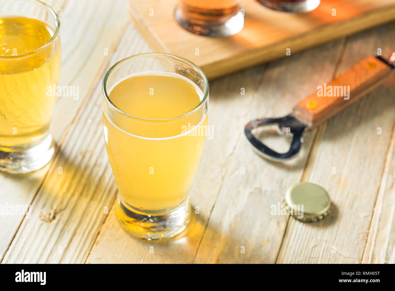 Refreshing Hard Cider Flight of Beers to Drink Stock Photo Alamy