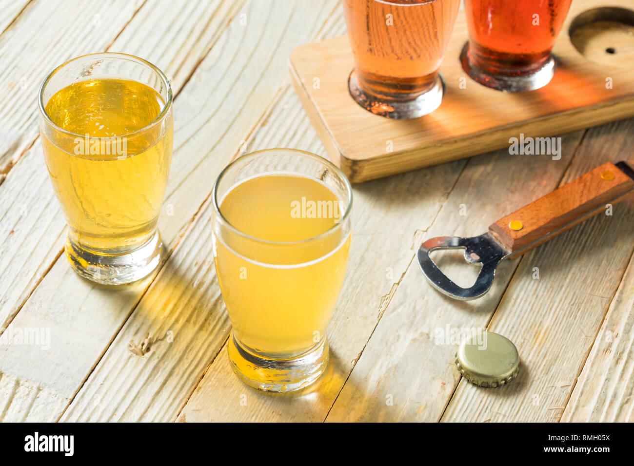 Refreshing Hard Cider Flight of Beers to Drink Stock Photo Alamy