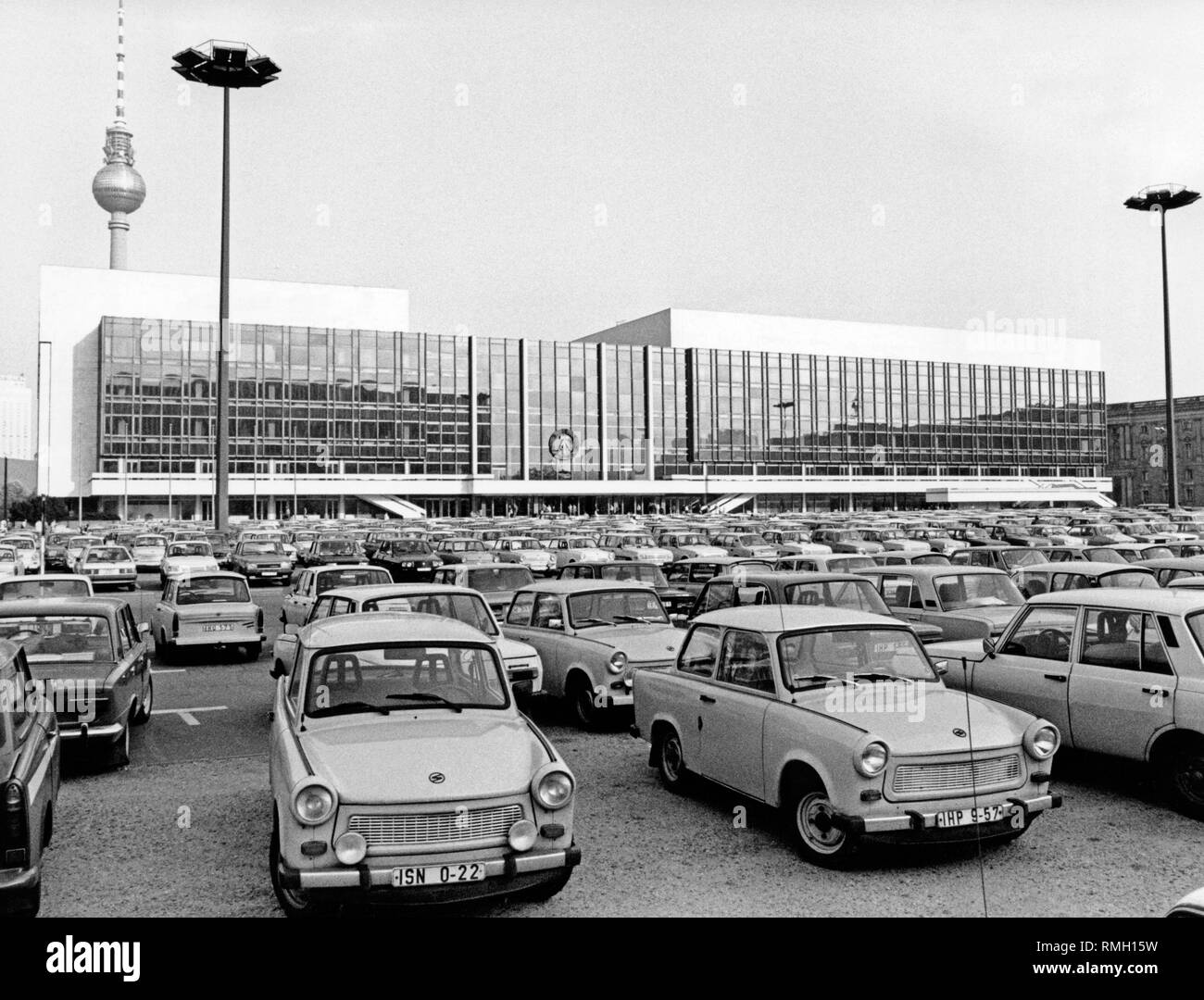 Parking lot in front of the Palast der Republik in Berlin. Stock Photo
