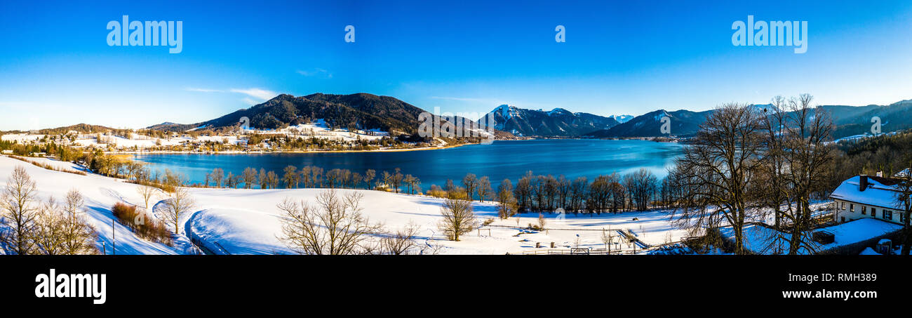 Aerial Lake Tegernsee in the Alps of Bavaria Winter Germany Stock Photo