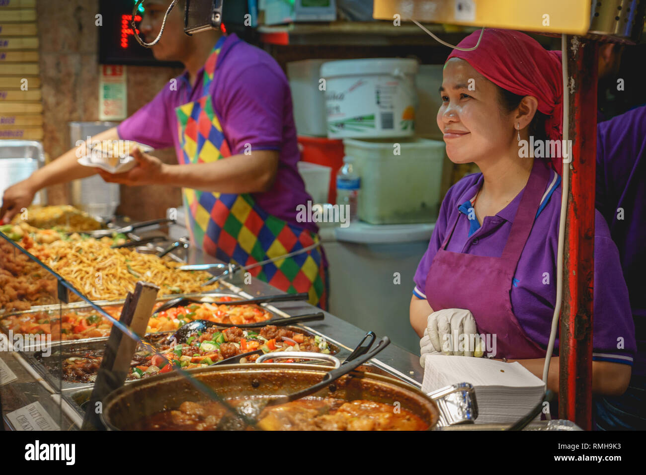 Asian street food stall in Camden Market. London, UK - February, 2019. Asian street food stall in Camden ...