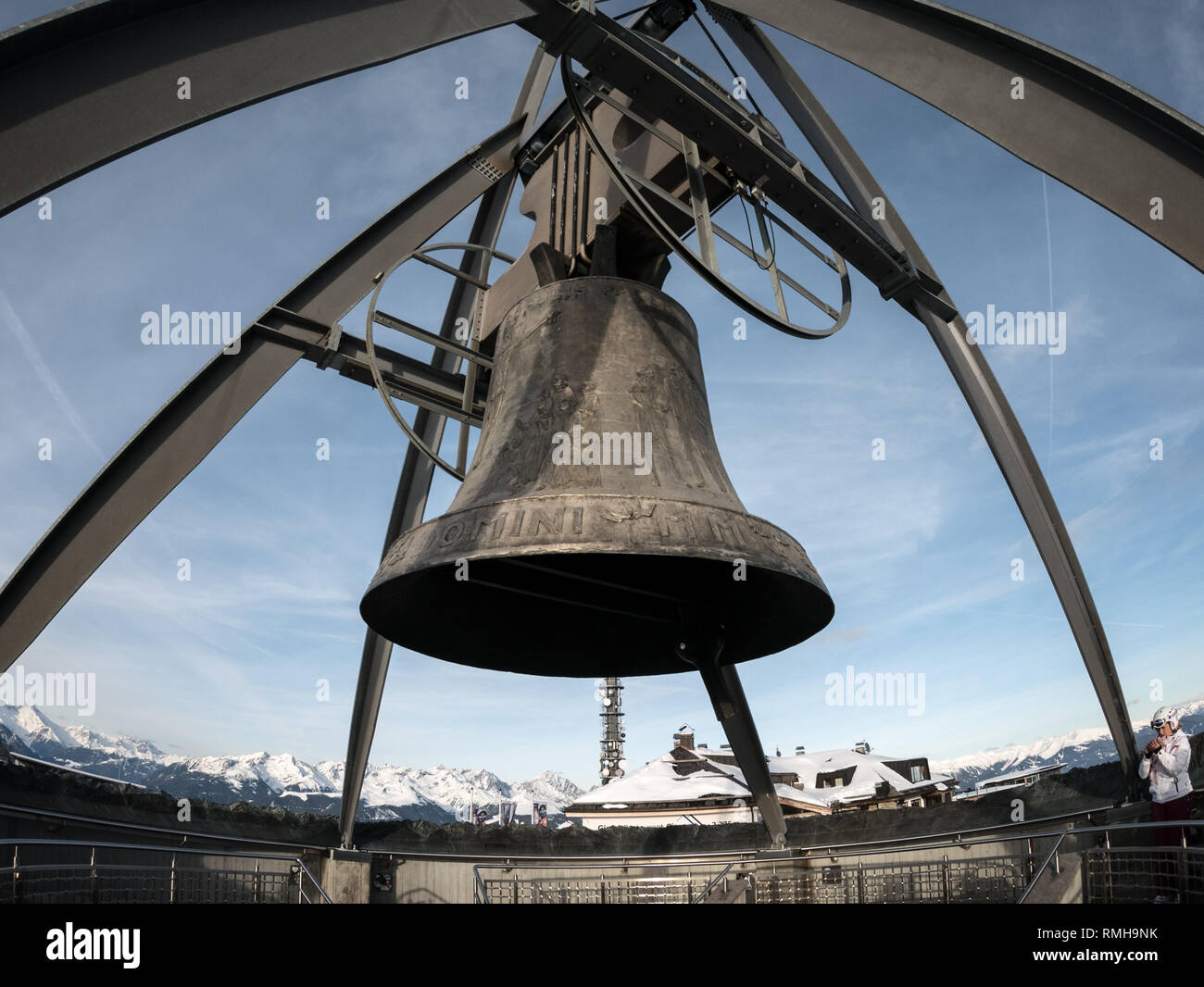 Concordia 2000 Bell on top of Kronplatz (Plan de Corones) (2,275 m. asl), South Tirol, Italy Stock Photo