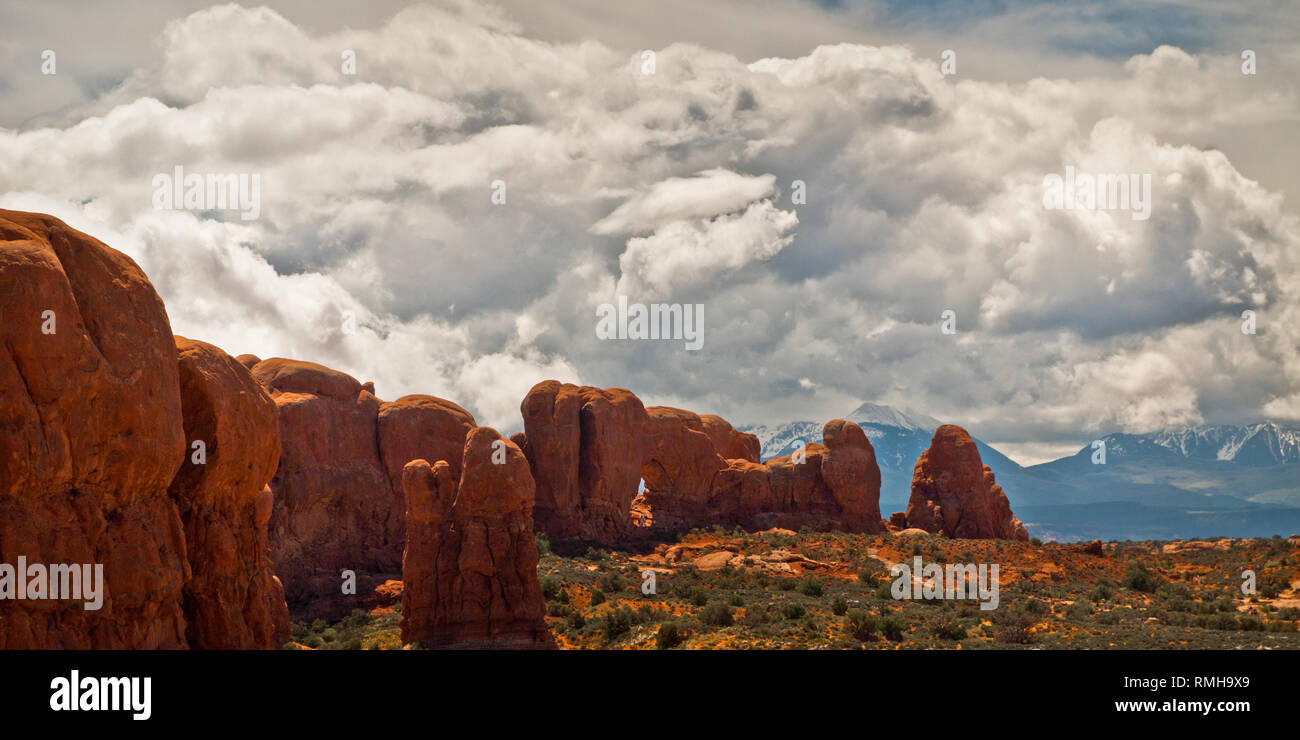 Storm clouds over Arches National Park, Utah, USA Stock Photo